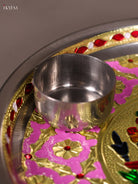 Exquisite Rose Pink Meenakari Pooja Thali Set With Peacock Design 2