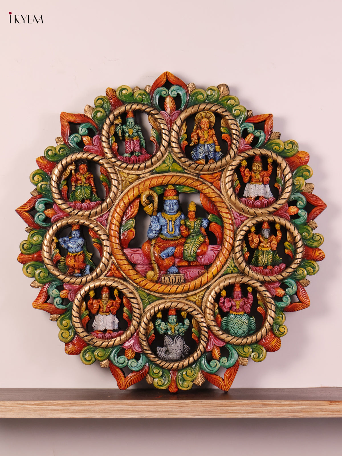 Exquisite Vishnu Dasavataram Wooden Wall Panel 