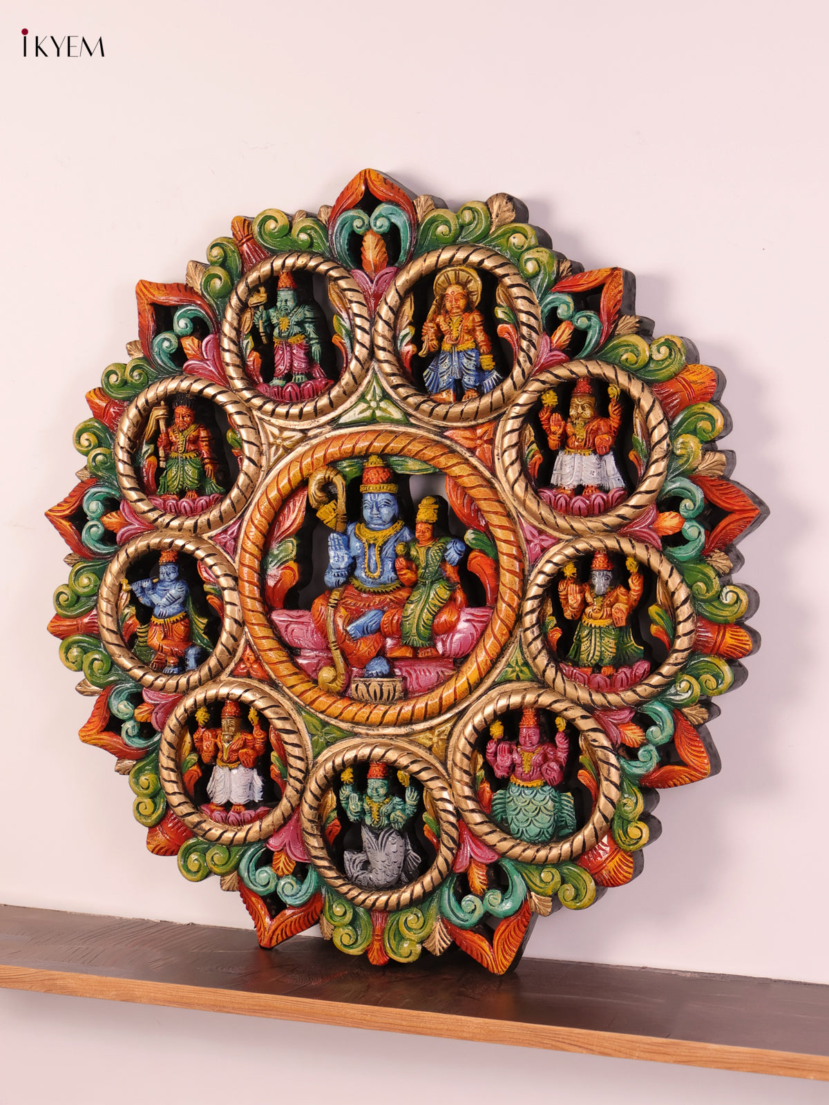 Exquisite Vishnu Dasavataram Wooden Wall Panel 4