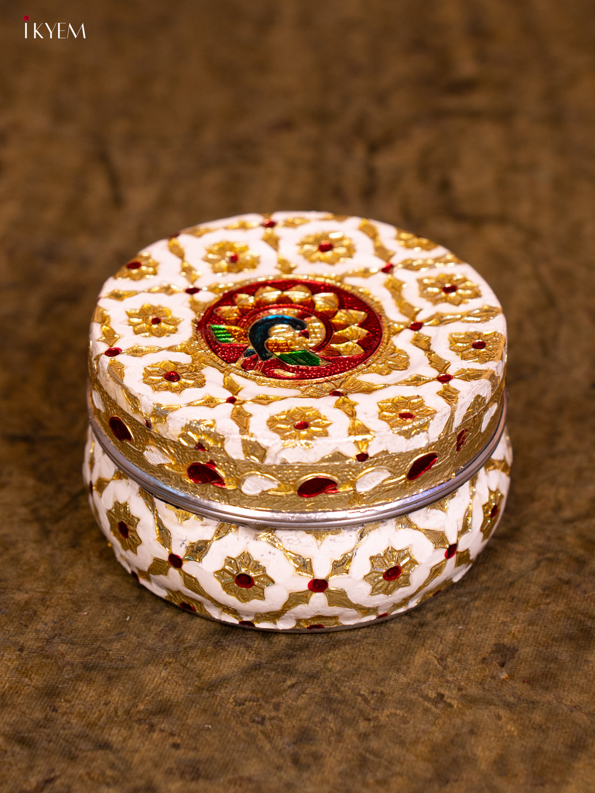 Exquisite White Meenakari Designed Steel Box 