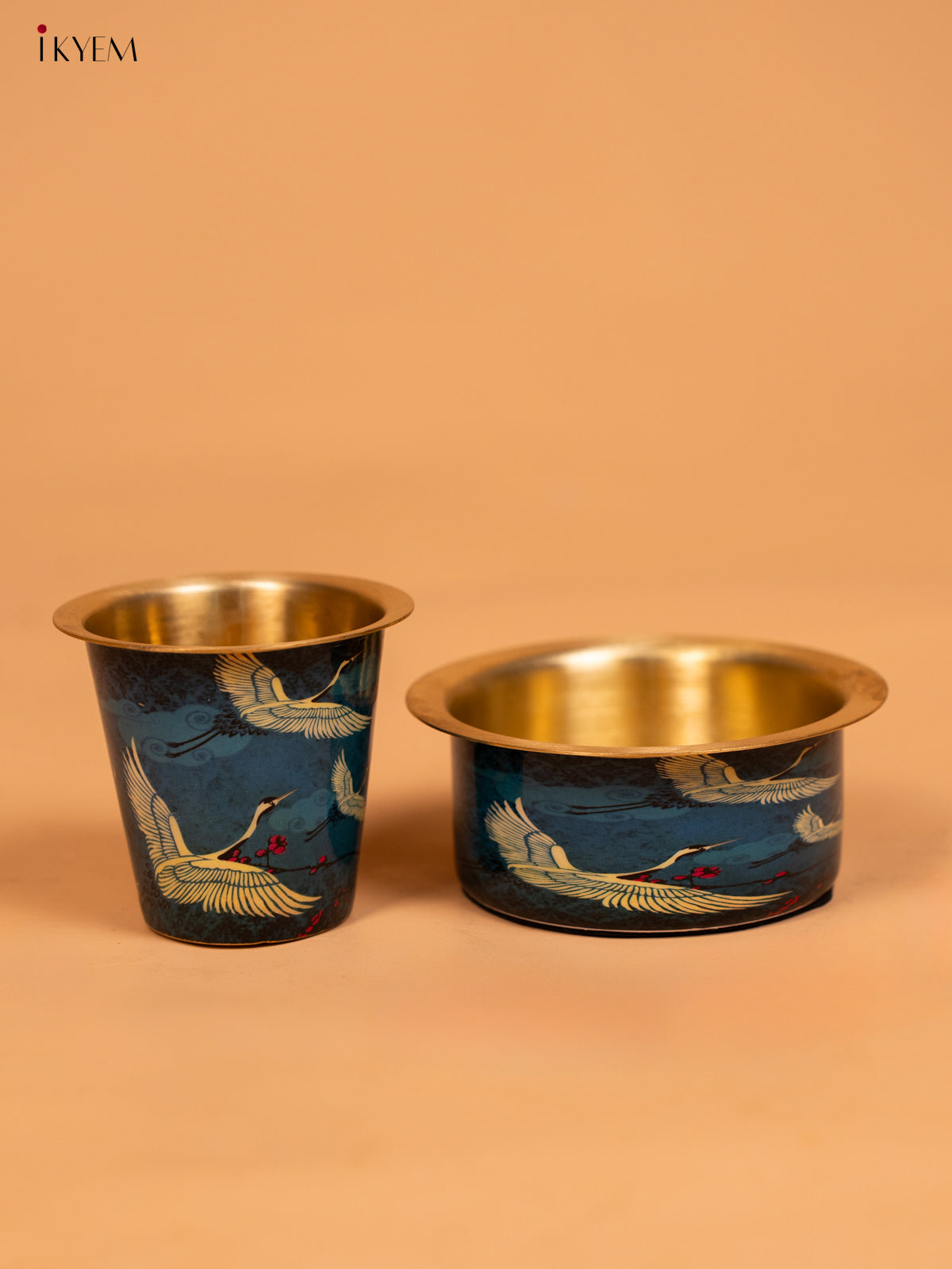 Flying Cranes Digital Printed Brass Dabara set