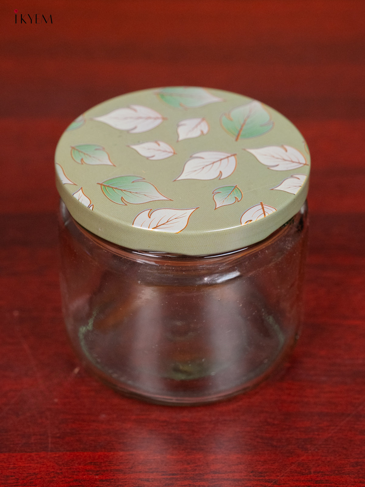 Glass Storage Jars With Pastel Green Digital Leaf Printed Lid 