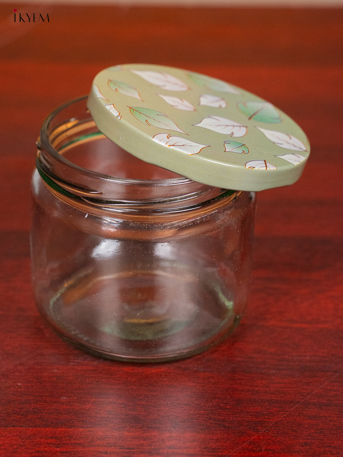 Glass Storage Jars With Pastel Green Digital Leaf Printed Lid 2