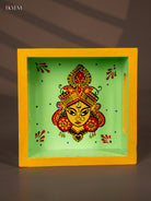 Goddess Durga Maa Hand Painted Green Square Wooden Tray - (6x6) Inch 