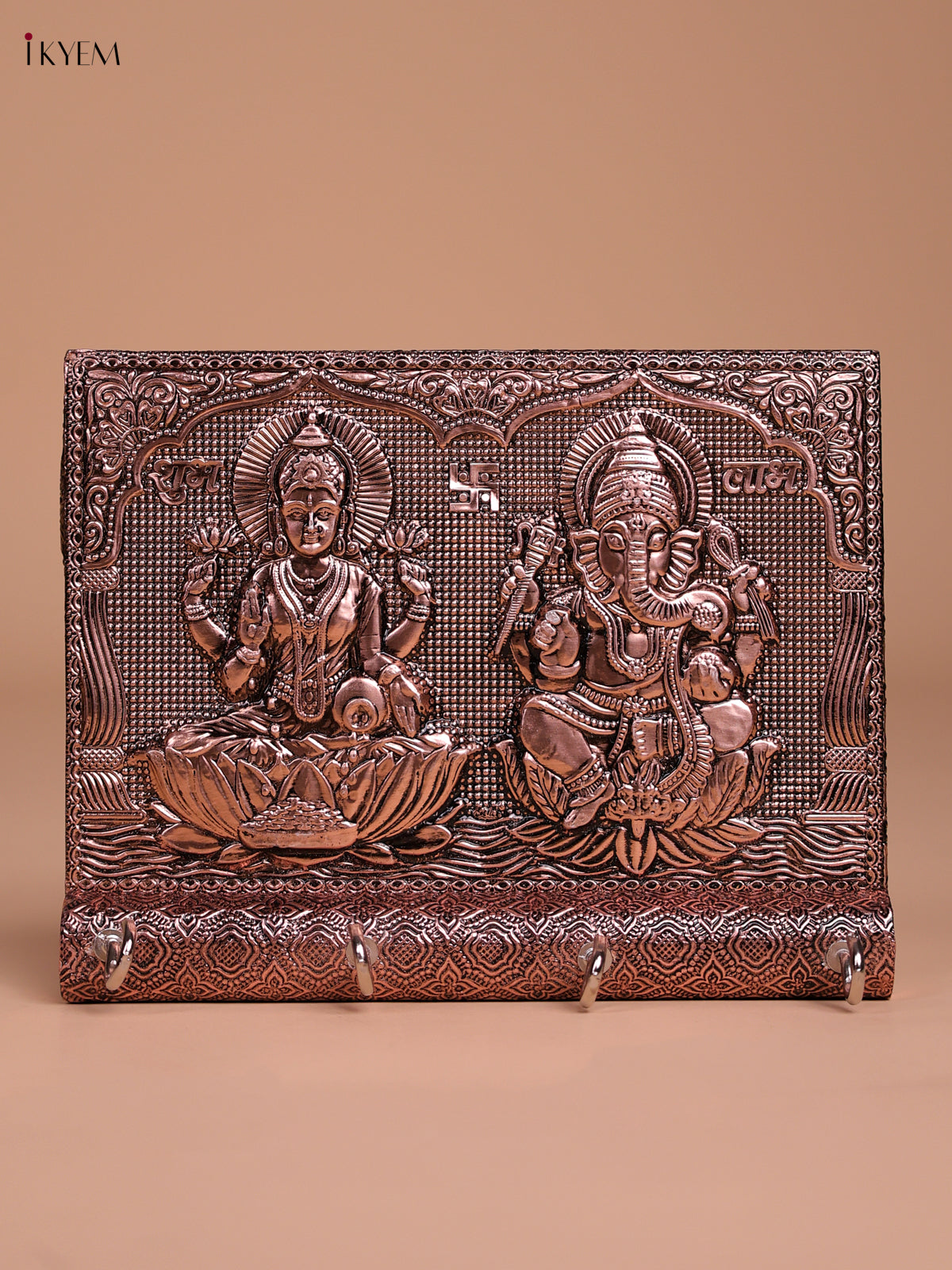 Gorgeous Copper Plated Wooden Ganesha & Lakshmi Key Hanger