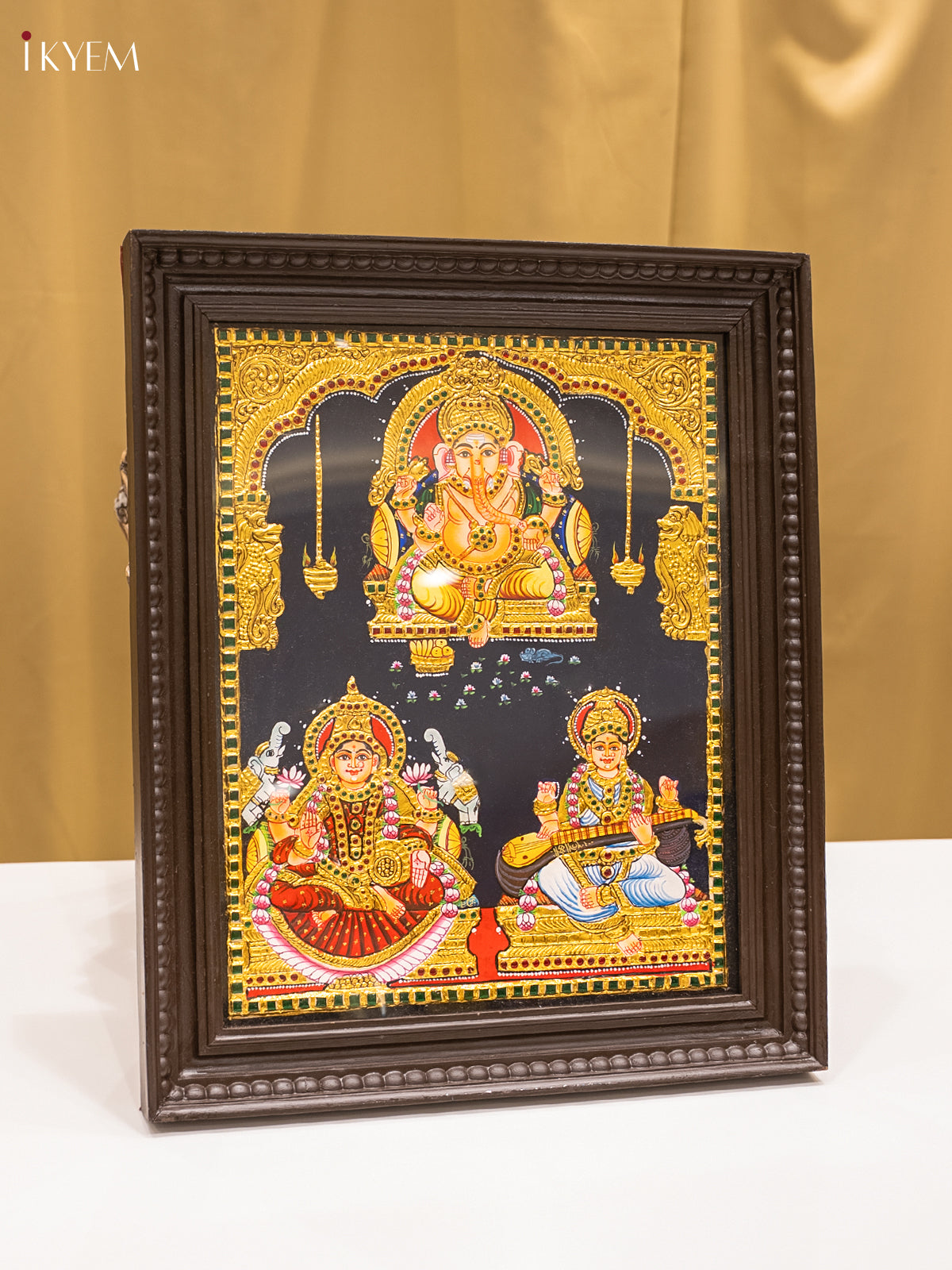 Gorgeous Goddess GajaLakshmi, Sarswathi & Ganesha Tanjore Painting 1