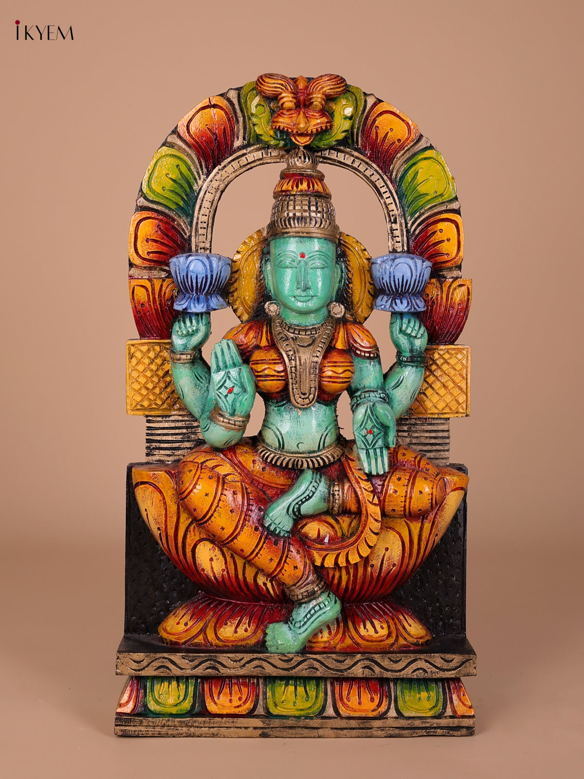 Graceful Hand Painted Goddess Lakshmi Wooden Idol