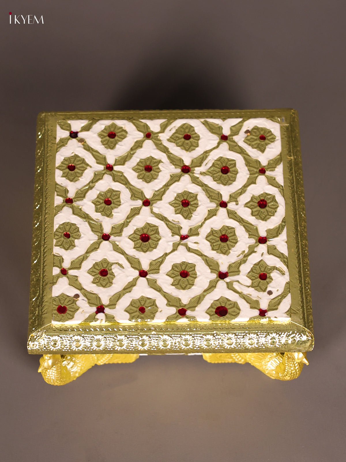 Graceful White Meenakari Manai with Peacock Embossed Legs 