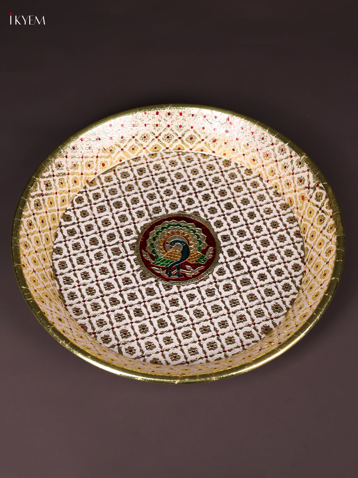 Grand White Meenakari Latice Printed Round Plate