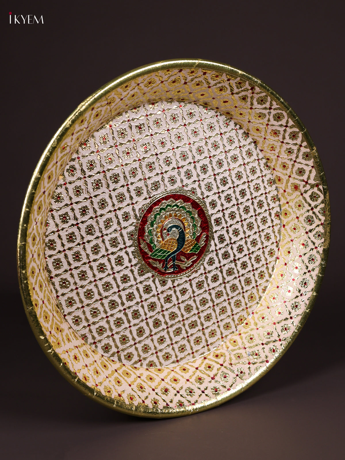 Grand White Meenakari Latice Printed Round Plate 3