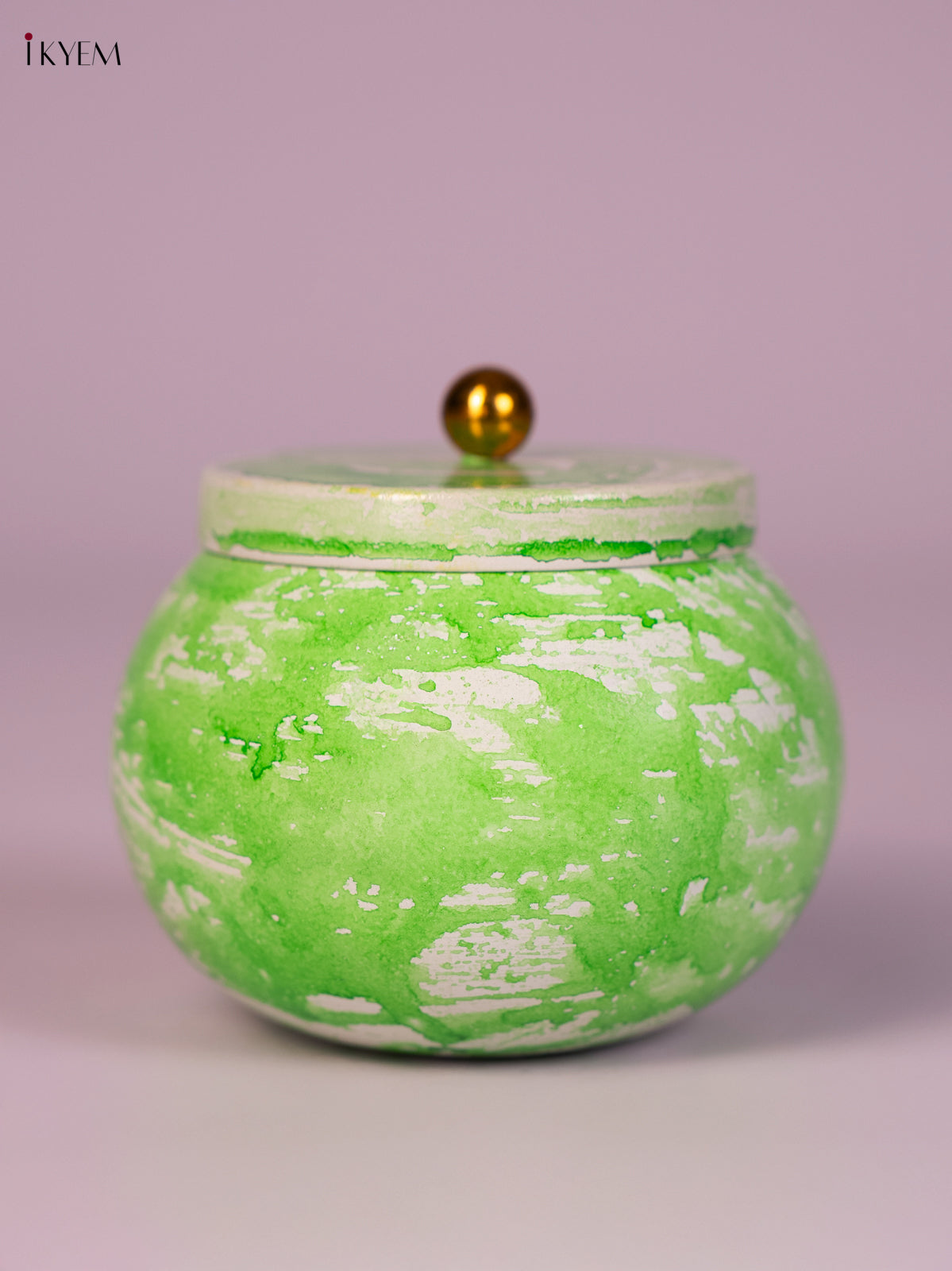 Green Hand-Painted Metal Storage Jar 1