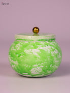 Green Hand-Painted Metal Storage Jar 1