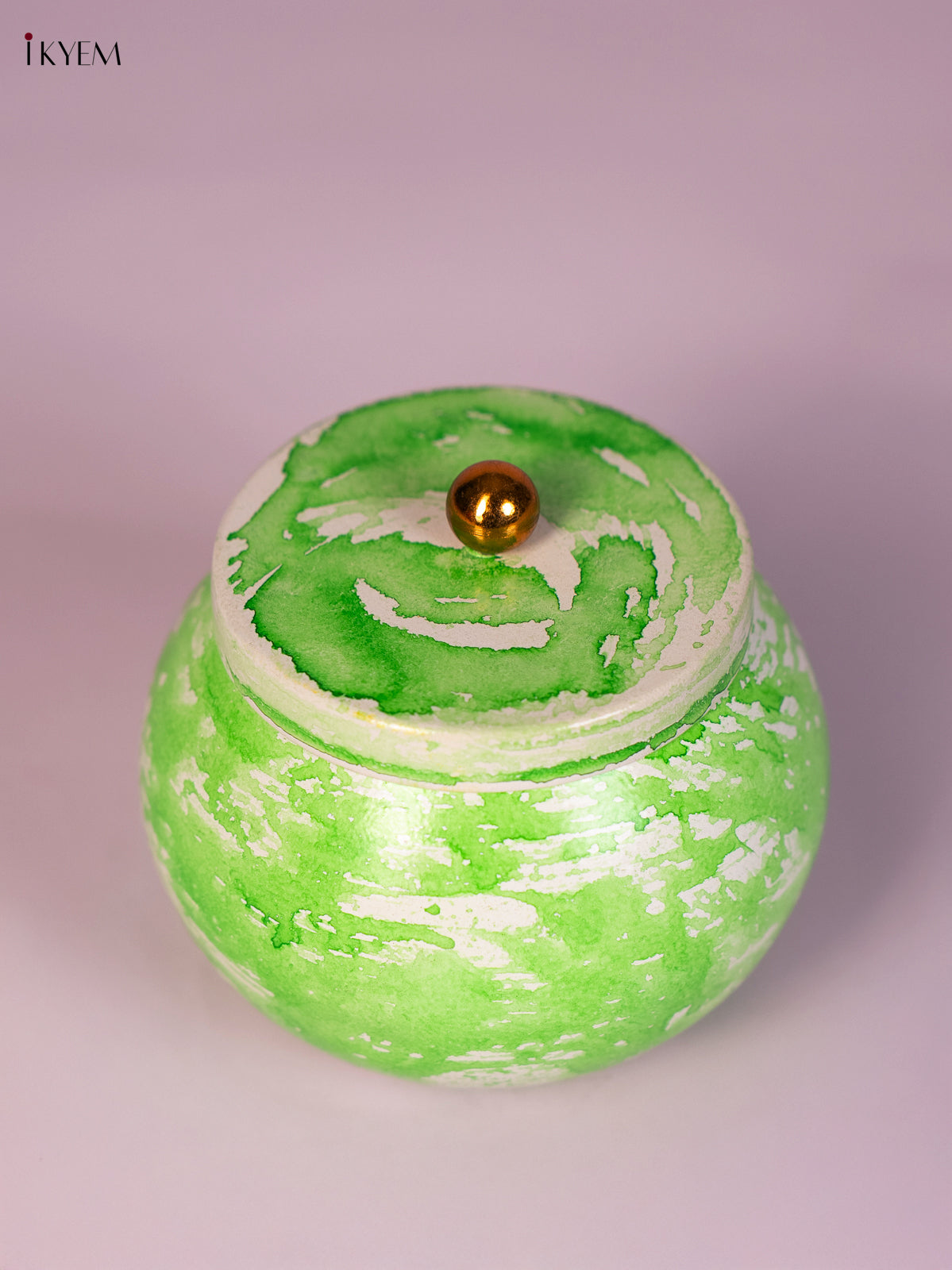 Green Hand-Painted Metal Storage Jar 3