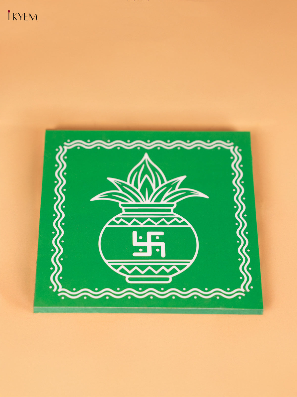 Green Wooden Manai With Kalasam Painting (6x6) Inch 