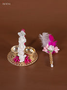 Haldi Kumkum Platter With Pink & White Floral Designs