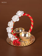 Haldi Kumkum Platter With Red & White Floral Design