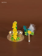 Haldi Kumkum Set With Green & Yellow Floral Designs