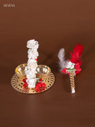Haldi Kumkum Set With Red & White Floral Design