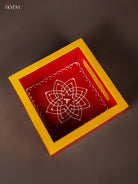 Hrudaya Kamalam Kolam Hand-painted Red Square Wooden Tray 1