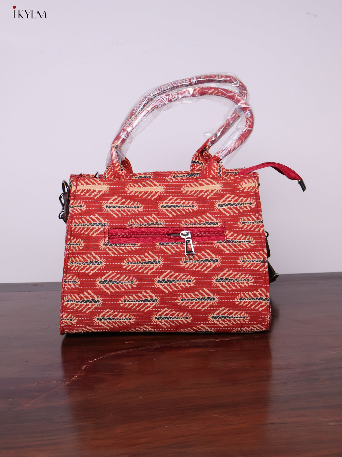 Printed Handbag with Sling - Brick Red - KL20130