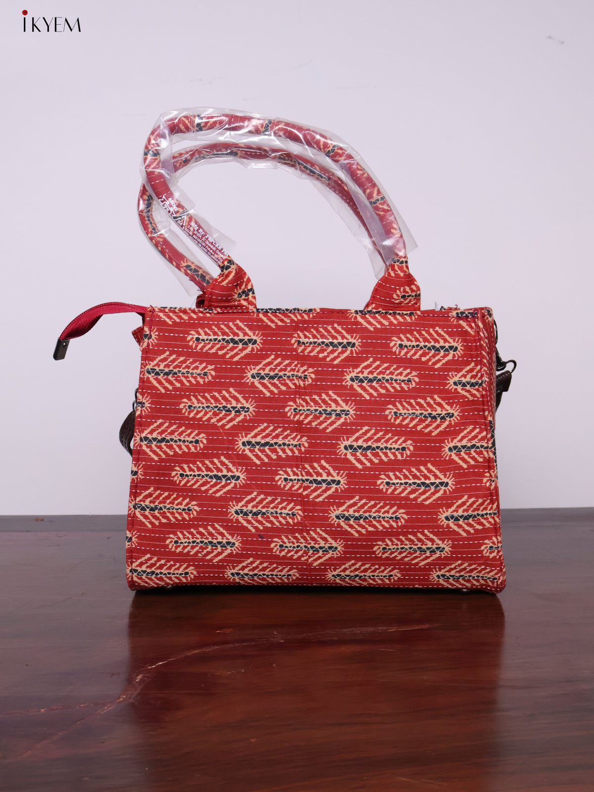 Printed Handbag with Sling - Brick Red - KL20130