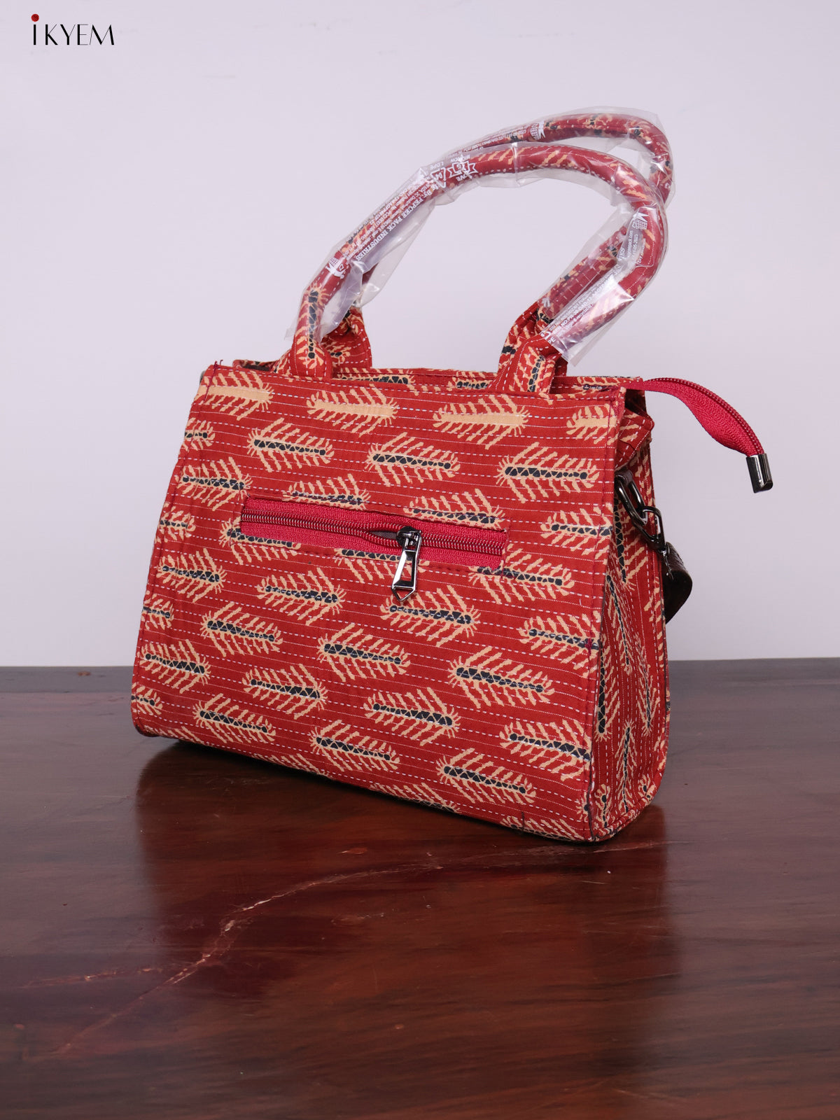Printed Handbag with Sling - Brick Red - KL20130