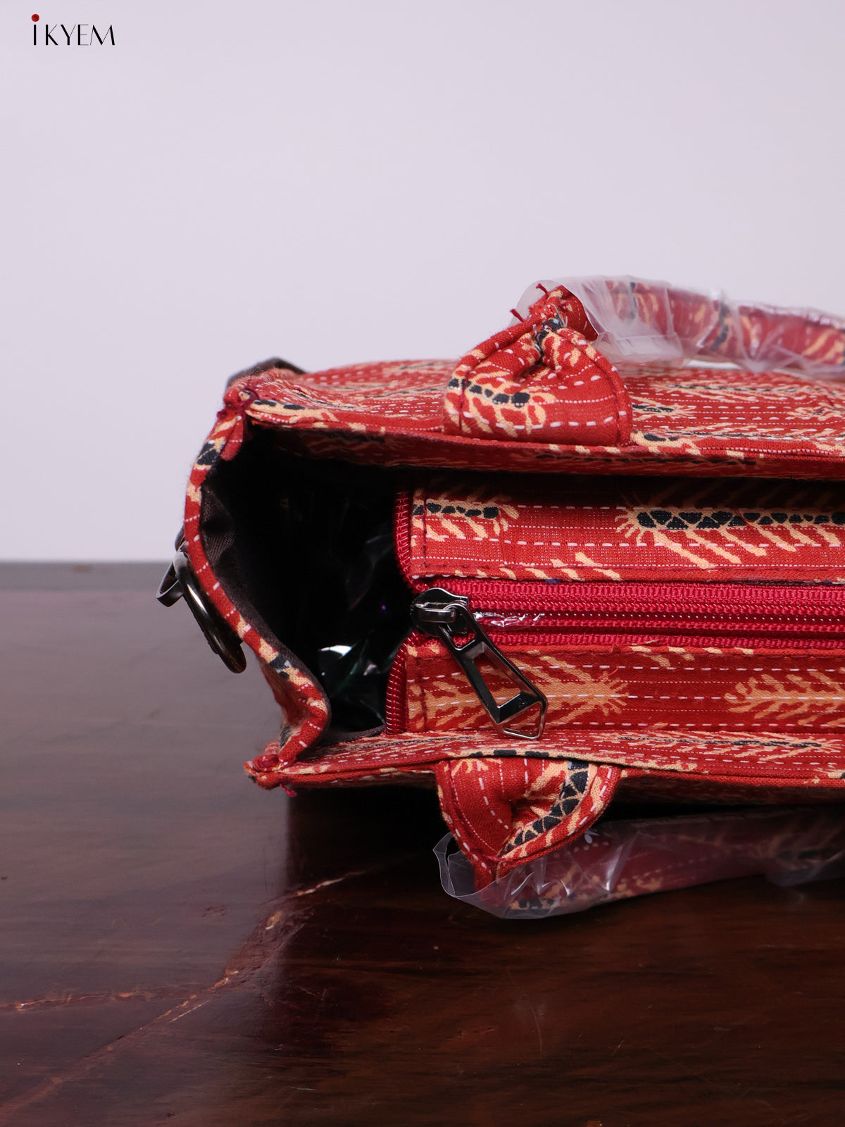 Printed Handbag with Sling - Brick Red - KL20130