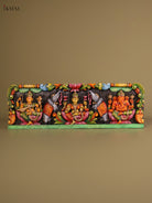 Intricate Handcrafted Lakshmi, Saraswati & Ganesha Wooden Panel 