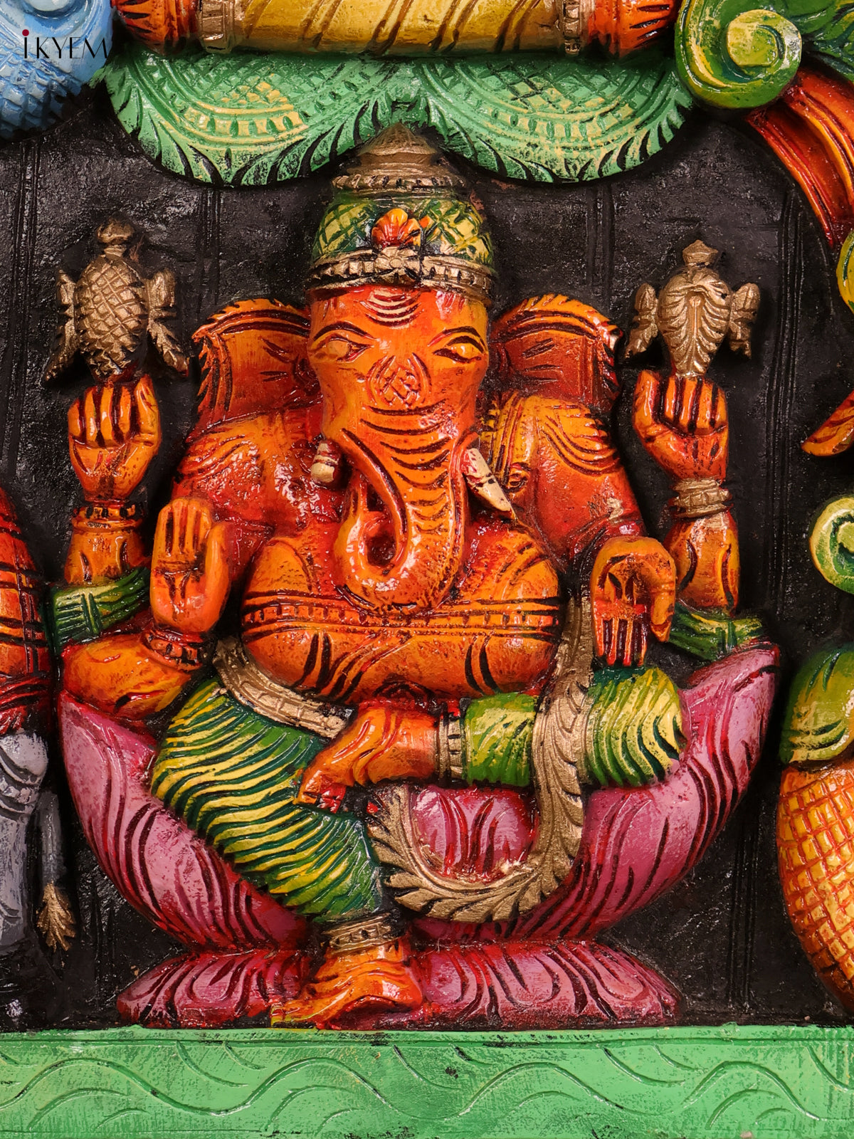 Intricate Handcrafted Lakshmi, Saraswati & Ganesha Wooden Panel 2