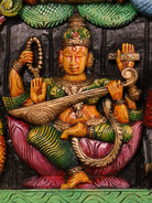 Intricate Handcrafted Lakshmi, Saraswati & Ganesha Wooden Panel 3
