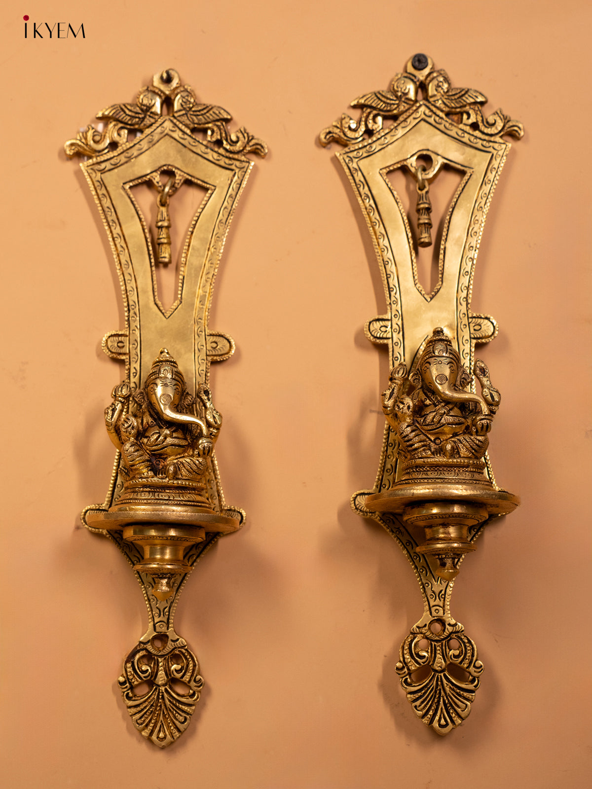 Brass Ganesha Wall Hanging (Set of 2) - KA07120
