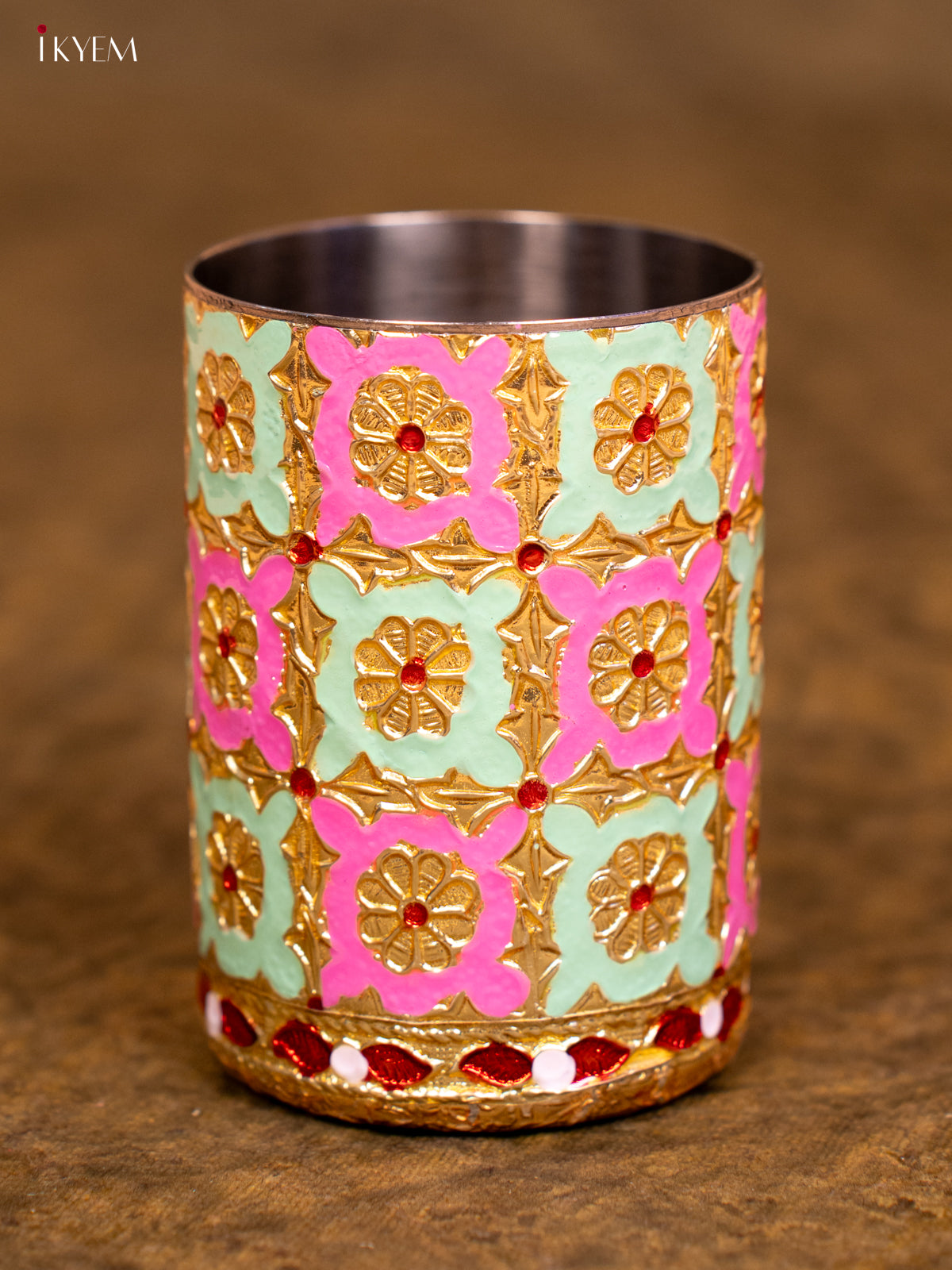 Meenakari Glass - Pink & Teal Green - KA08115