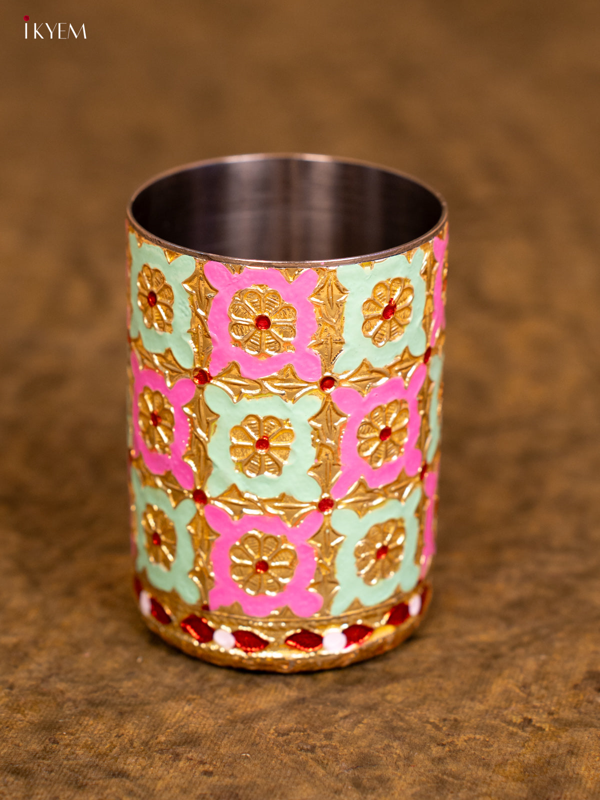Meenakari Glass - Pink & Teal Green - KA08115