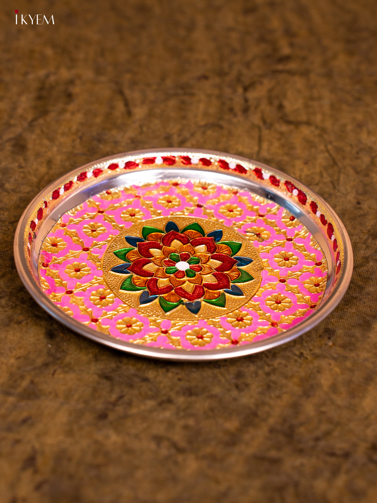 Meenakari Plate Round (7×7) Inch- Pink -KA08116
