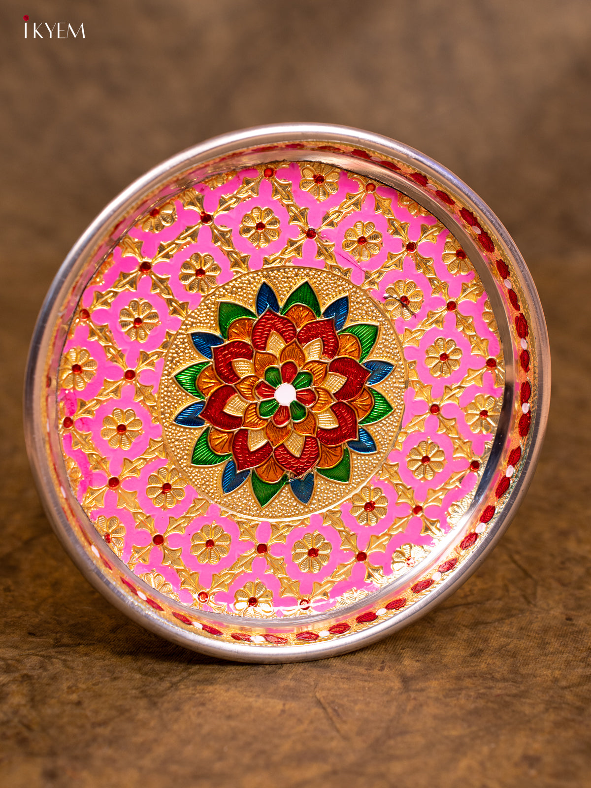 Meenakari Plate Round (7×7) Inch- Pink -KA08116