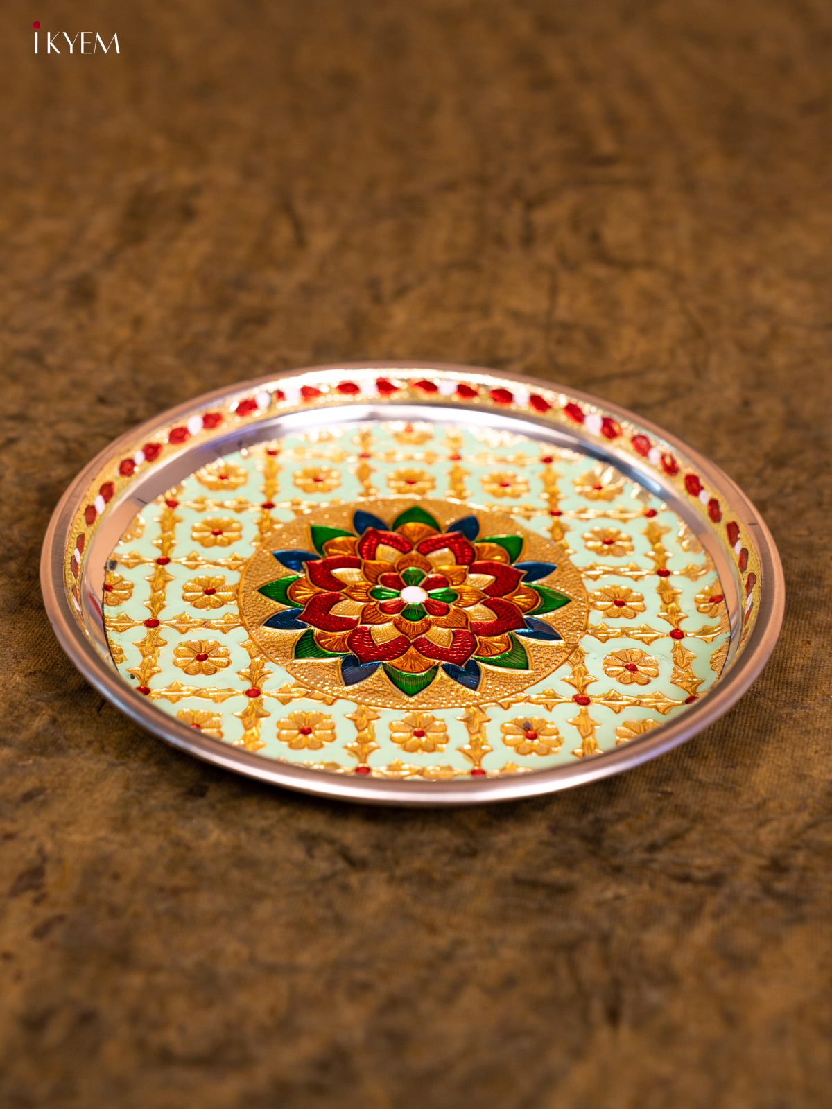 Meenakari Round Plate - (7×7) - Pista Green - KA08118