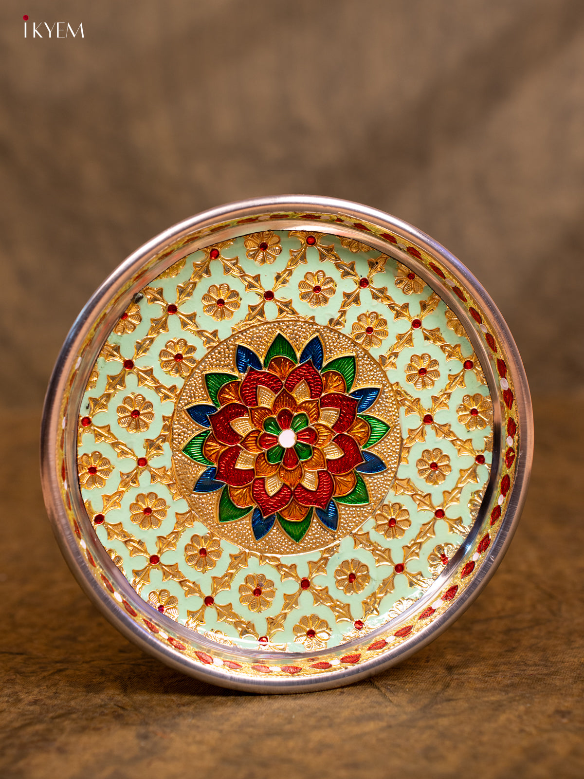 Meenakari Round Plate - (7×7) - Pista Green - KA08118