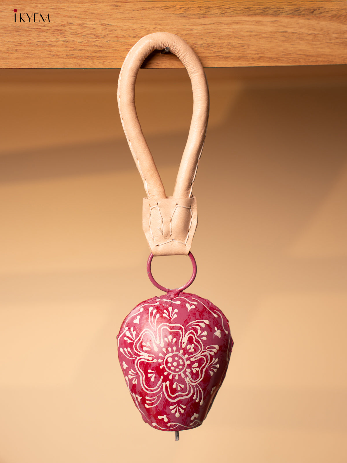Hand Painted Cow Bell with Leather Handle - Small - Violet - KA11113