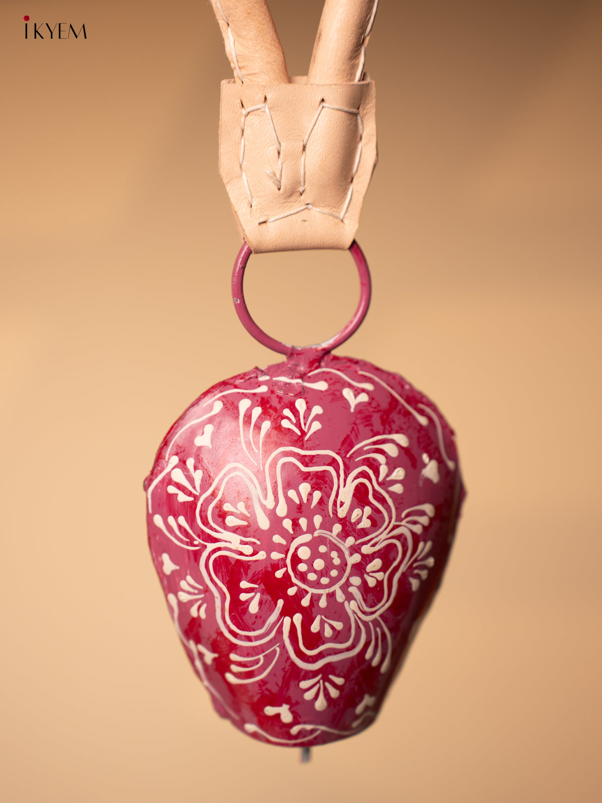 Hand Painted Cow Bell with Leather Handle - Small - Violet - KA11113