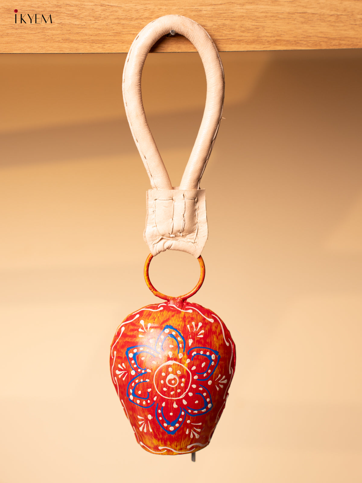 Hand Painted Cow Bell with Leather Handle - Small - Multicolour - KA11126