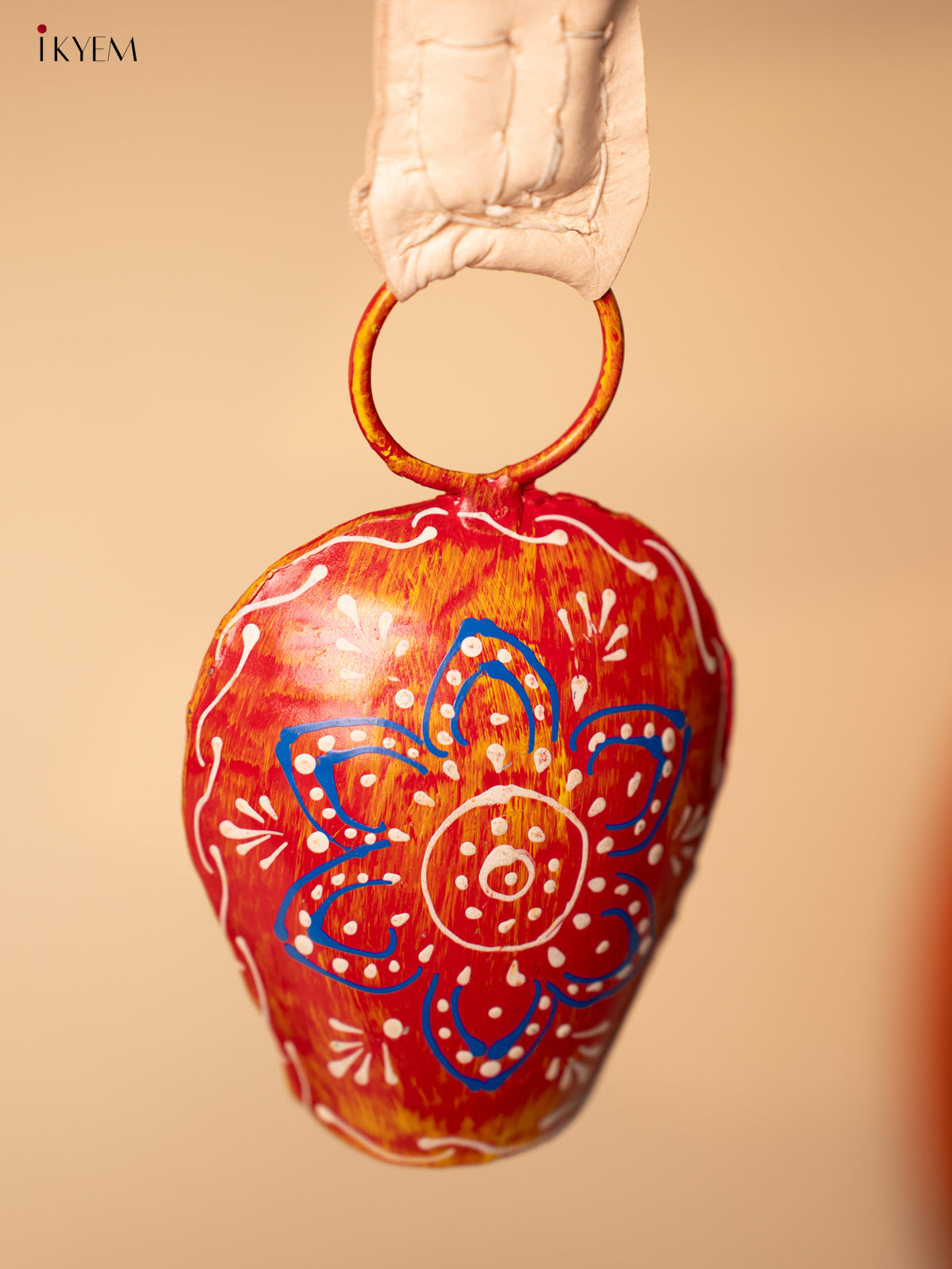 Hand Painted Cow Bell with Leather Handle - Small - Multicolour - KA11126