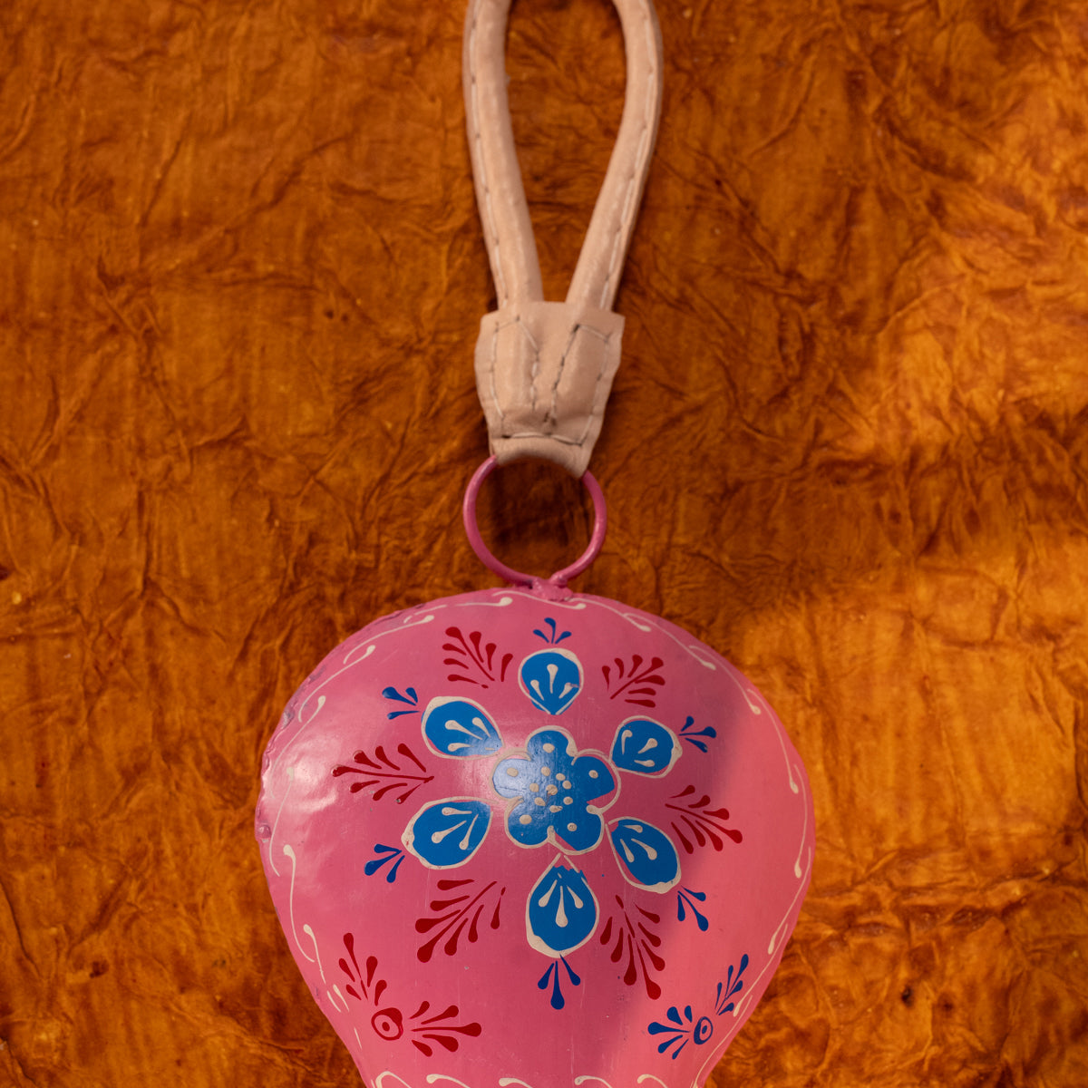 Hand Painted Cow Bell with Leather Handle - Big- Pink with Blue - KA11 ...