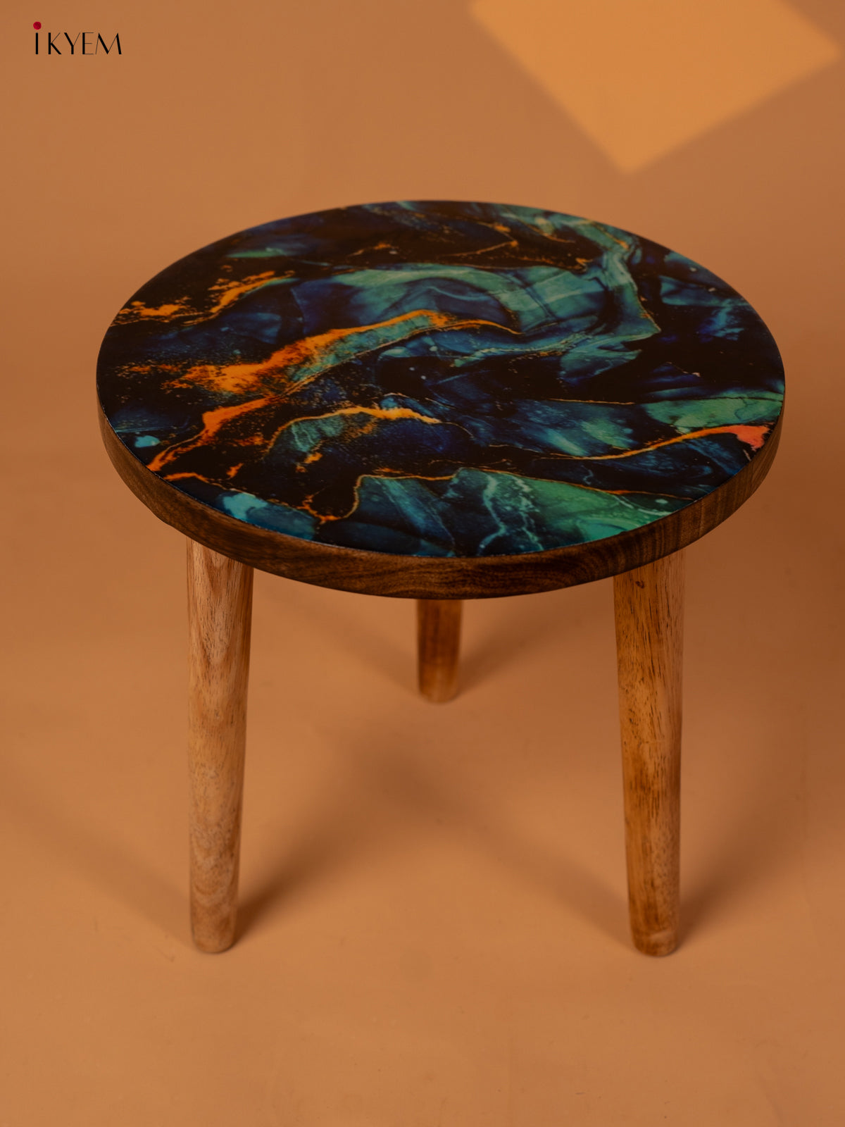 Wooden Centre Stool with Digital Printed Seater - 12 Inch- Abstract - KA11160