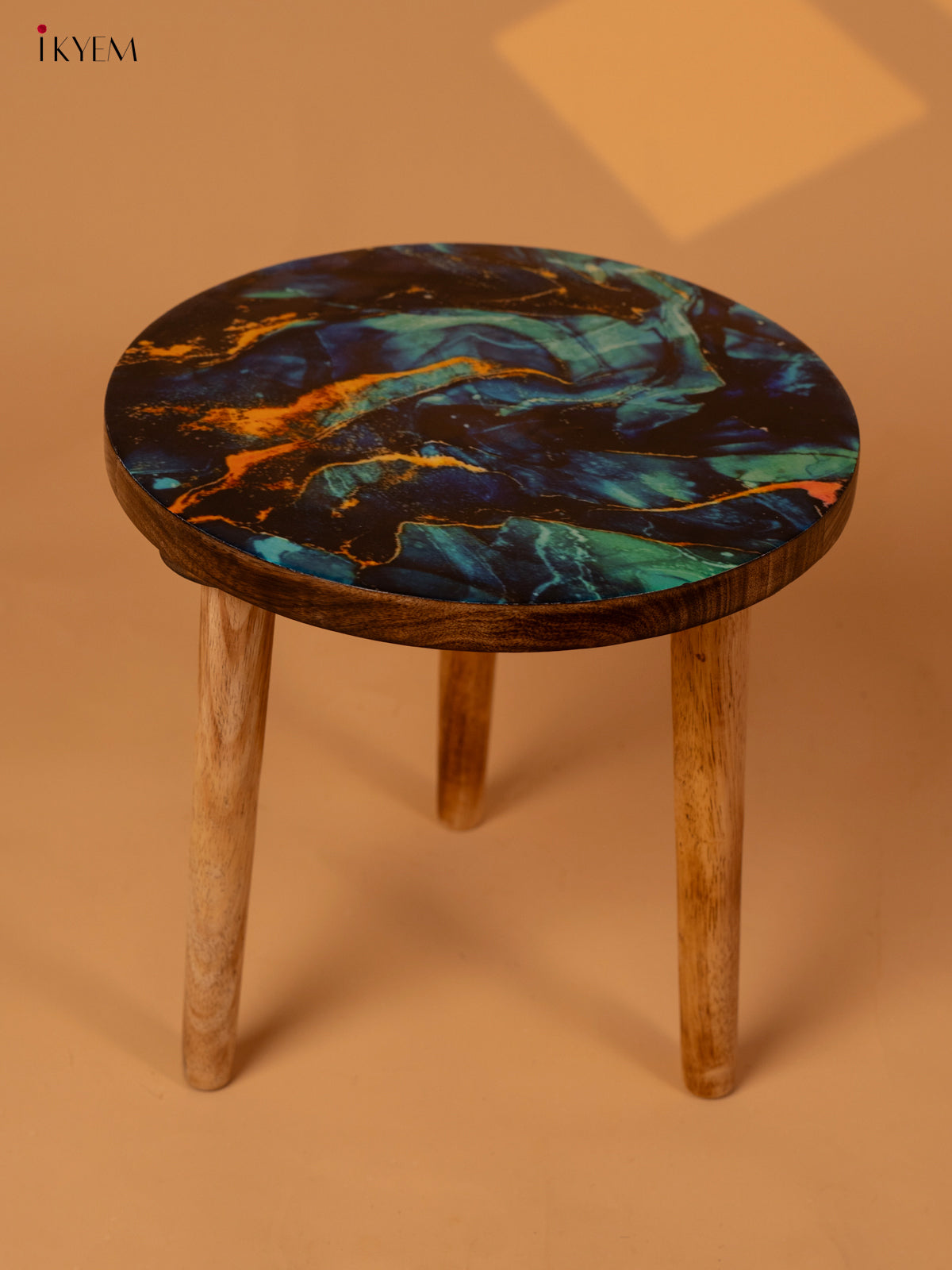 Wooden Centre Stool with Digital Printed Seater - 12 Inch- Abstract - KA11160