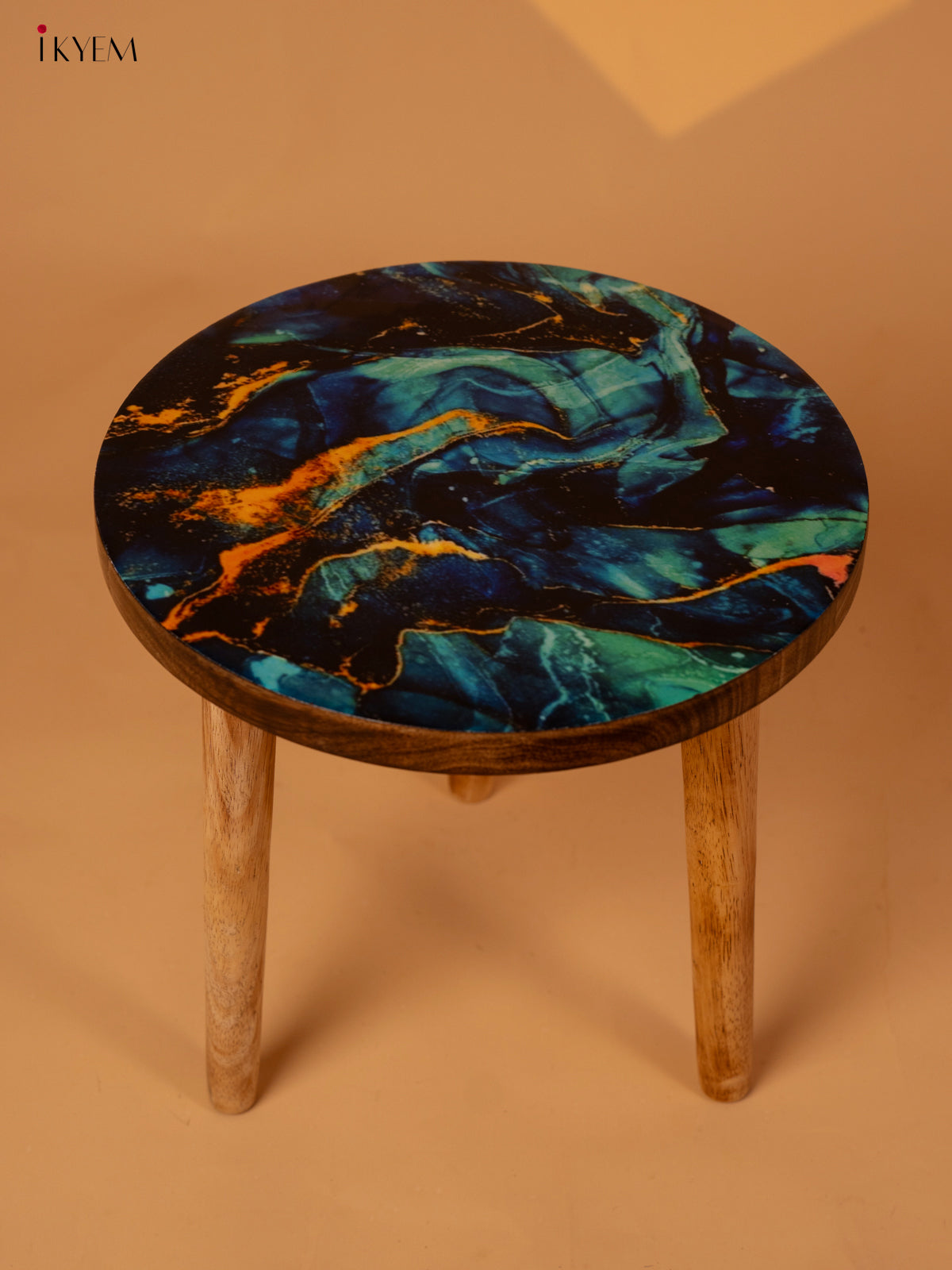 Wooden Centre Stool with Digital Printed Seater - 12 Inch- Abstract - KA11160