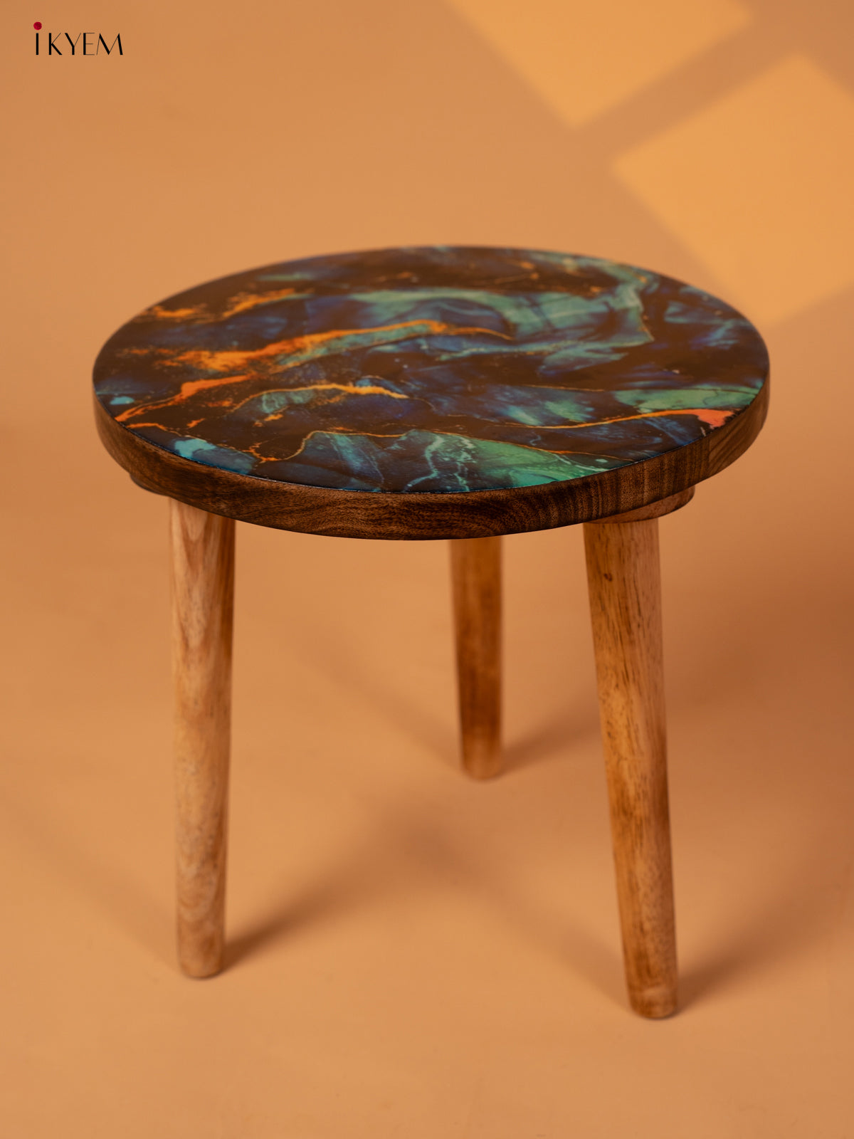 Wooden Centre Stool with Digital Printed Seater - 12 Inch- Abstract - KA11160