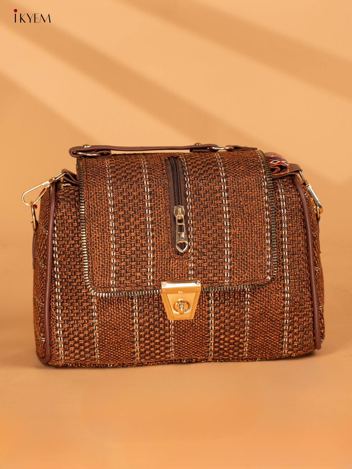 Jacquard Sling bag with Printed Sling - Coffee Brown - KA18120