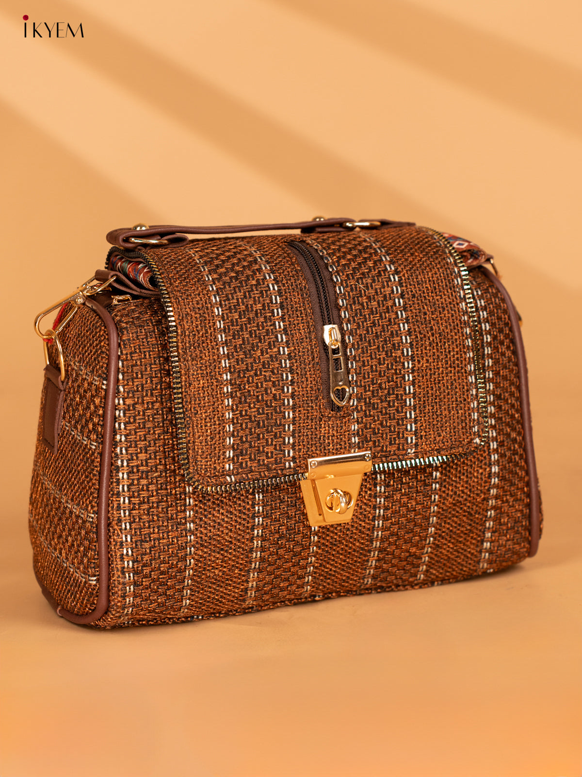 Jacquard Sling bag with Printed Sling - Coffee Brown - KA18120