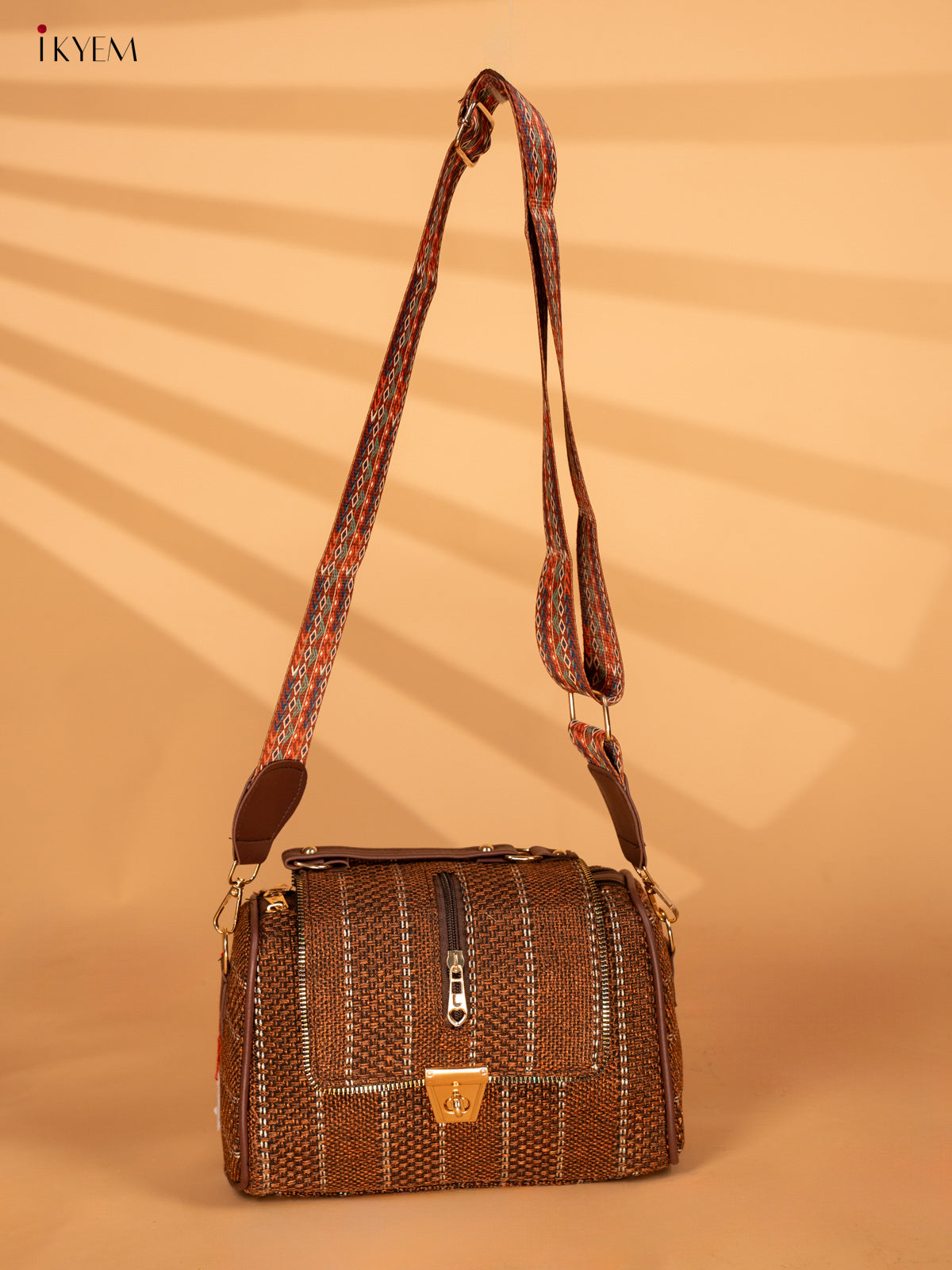 Jacquard Sling bag with Printed Sling - Coffee Brown - KA18120