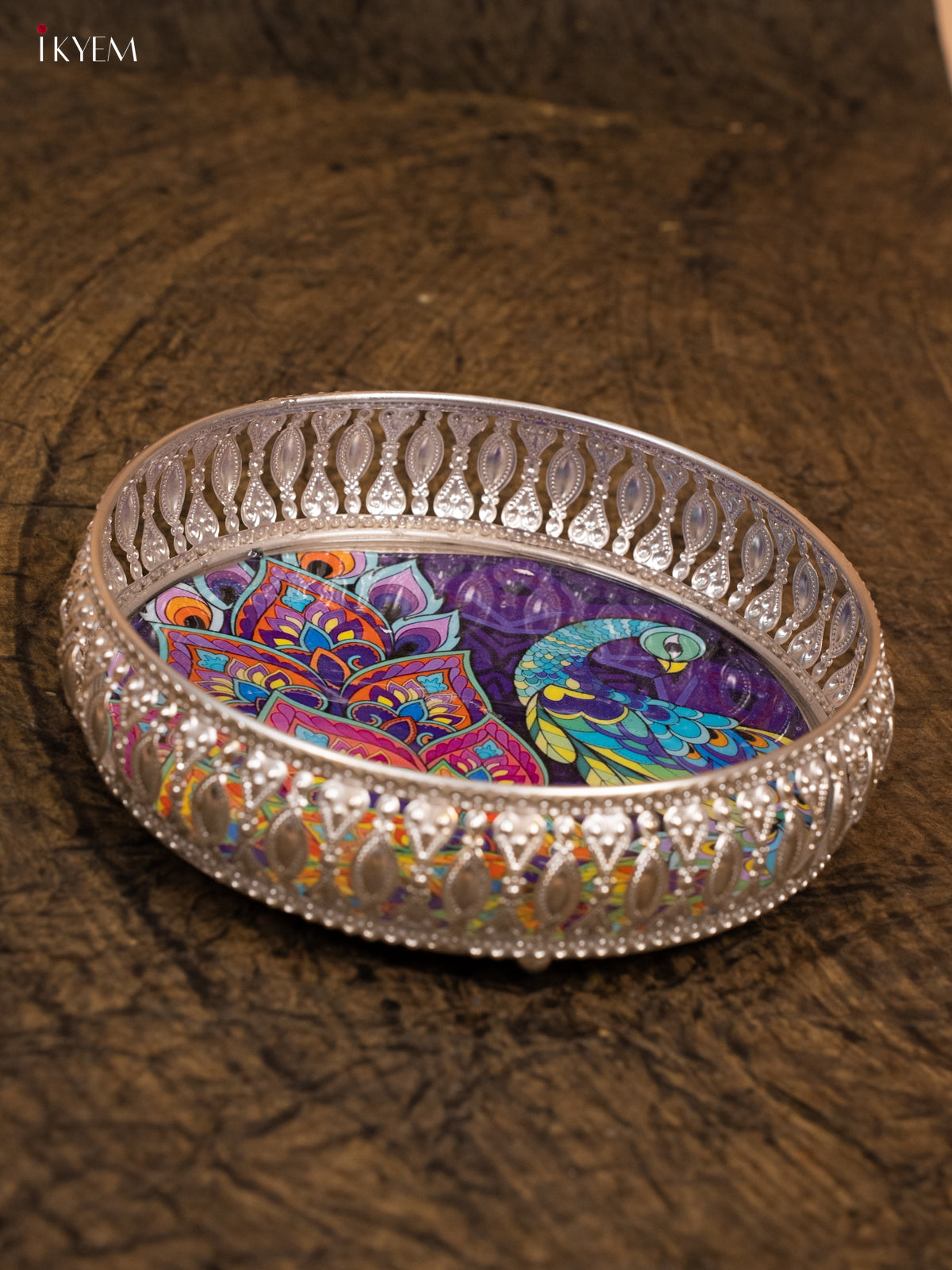 Digital Printed German Silver Tray - Floral - Purple - KA30138